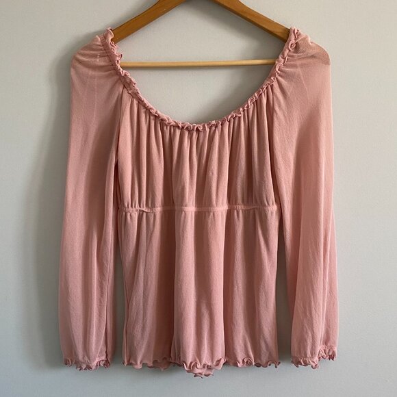 Vintage Y2K Top Guess Pink Sheer Peasant Babydoll Coquette Blouse Empire Waist - Picture 9 of 11